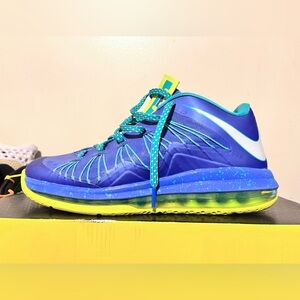2013 Mens Nike Air Max Lebron X 10 Low Sprite Volt Turq Used Size 8.5 Rare NDS
